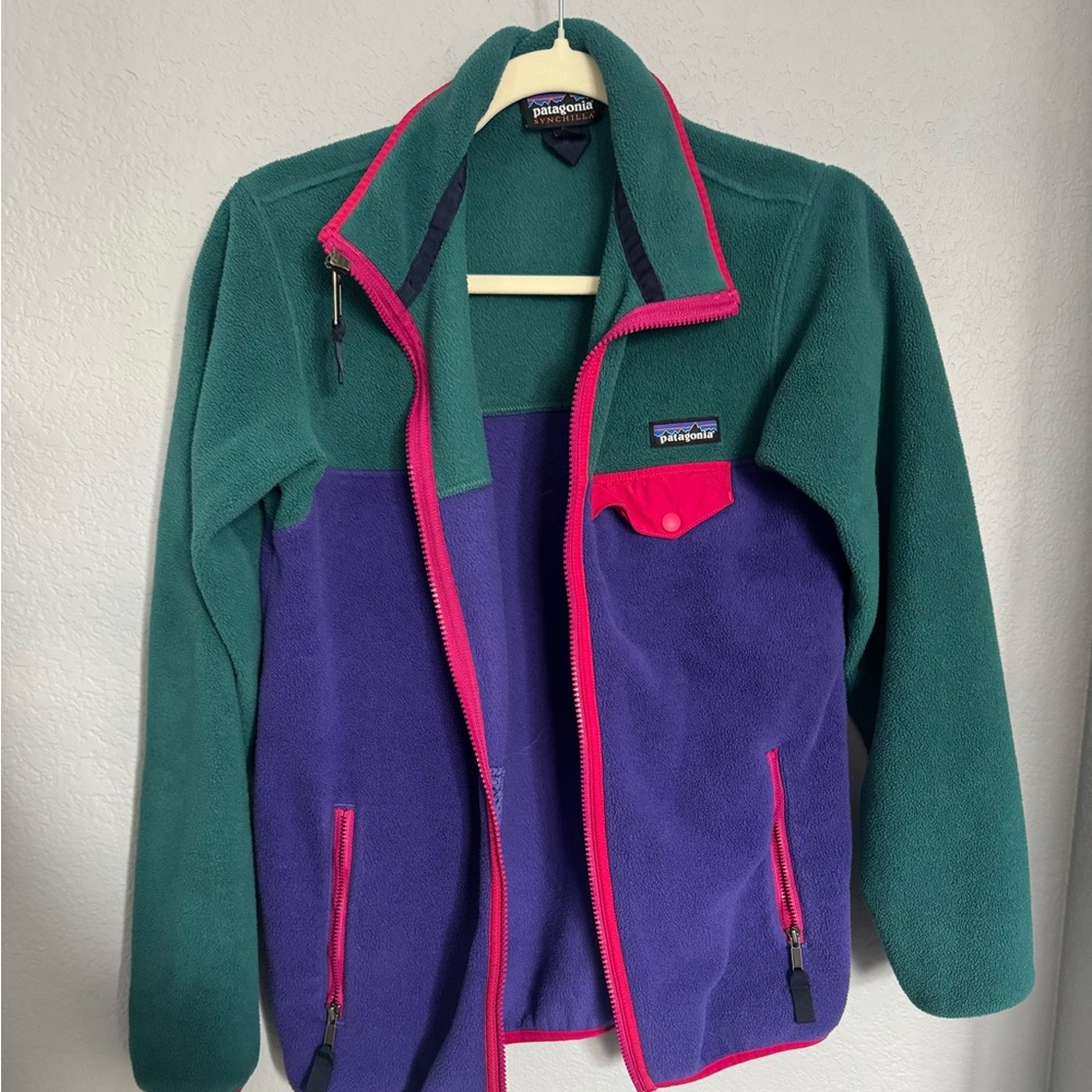 Patagonia Women's Jacket - Green and Purple with Pink Trim